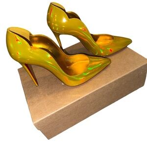 Christian Louboutin metallic yellow heels- worn inside ONE time.